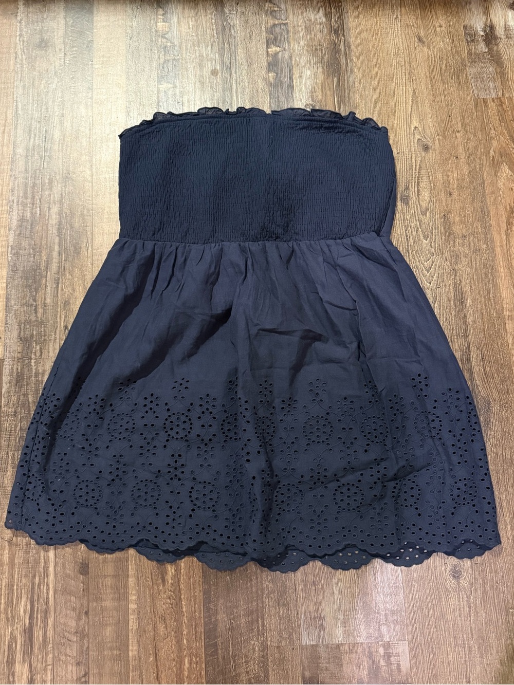 Strapless Navy Eyelet Cotton Dress - XL